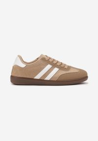 Renee - Ciemnobeżowe Sneakersy z Geometrycznym Wzorem Naliette. Okazja: na co dzień. Kolor: beżowy. Materiał: jeans. Wzór: geometria #3