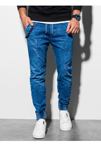 Ombre Clothing - Spodnie męskie jeansowe joggery P939 - niebieskie - XL. Kolor: niebieski. Materiał: jeans #4
