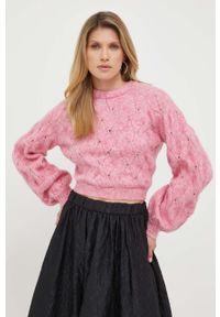 Custommade sweter wełniany Tilia damski kolor różowy. Okazja: na co dzień. Kolor: różowy. Materiał: wełna. Długość rękawa: raglanowy rękaw. Długość: krótkie. Styl: casual #5
