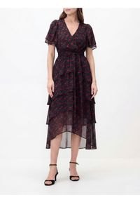 Reserved - Wzorzysta sukienka midi - czarny. Kolor: czarny. Materiał: tkanina. Długość: midi #1