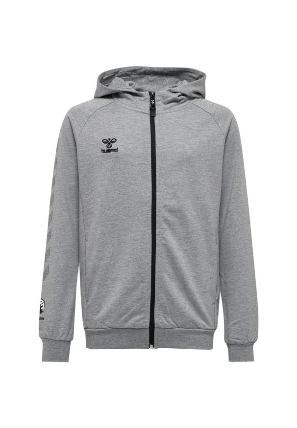 Dziecięca bawełniana bluza z kapturem zapinana na zamek Hummel Move Grid. Typ kołnierza: kaptur. Kolor: szary. Materiał: bawełna. Wzór: nadruk, aplikacja. Sport: joga i pilates
