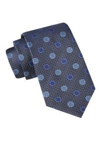 Męski Krawat - Alties - Stalowy w Niebieskie Groszki. Kolor: niebieski. Materiał: tkanina. Wzór: grochy. Styl: elegancki, wizytowy #1