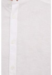 Only & Sons koszula z domieszką lnu męska kolor biały slim ze stójką. Typ kołnierza: kołnierzyk stójkowy. Kolor: biały. Materiał: len