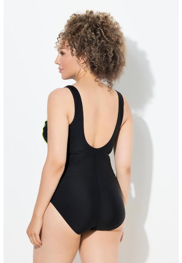 ULLA POPKEN - Damskie Strój kąpielowy lamówka bez miękkich miseczek okrągły dekolt. Kolekcja: plus size. Kolor: czarny. Materiał: poliamid, poliester, materiał, elastan