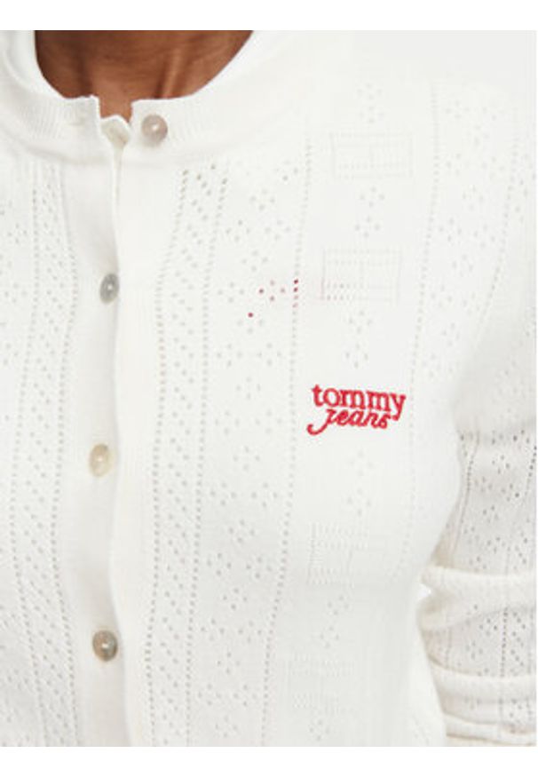 Tommy Jeans Kardigan Pointelle DW0DW22931 Biały Regular Fit. Kolor: biały. Materiał: wiskoza