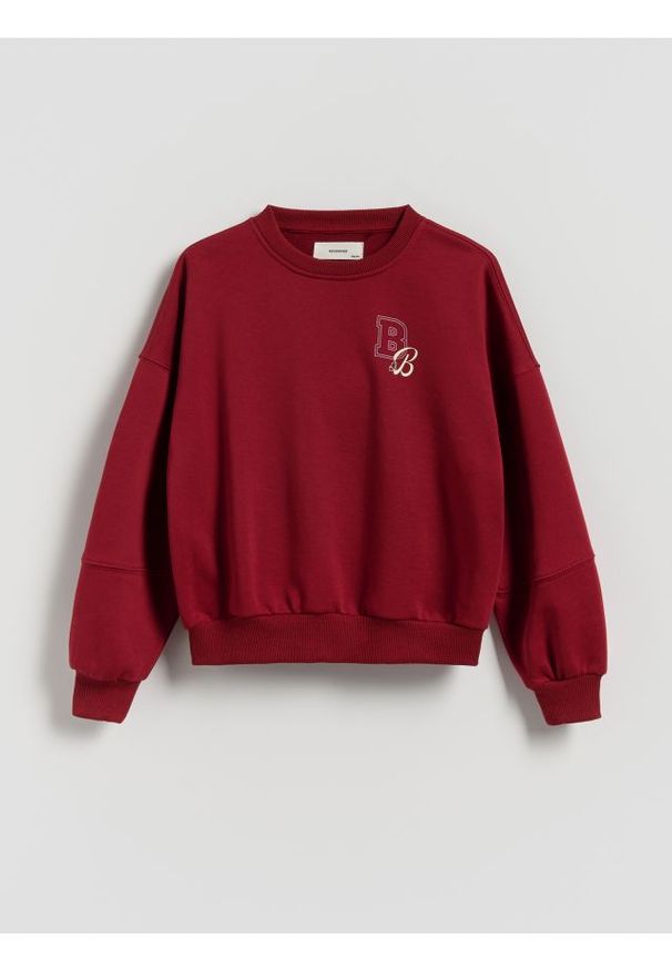 Reserved - Bluza z drobnym nadrukiem - bordowy. Kolor: czerwony. Materiał: bawełna. Wzór: nadruk