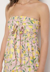 Born2be - Różowa Sukienka w Cytryny z Kokardą Galadessa. Okazja: na co dzień, na randkę. Typ kołnierza: kokarda. Kolor: różowy. Sezon: lato. Styl: casual, elegancki #5