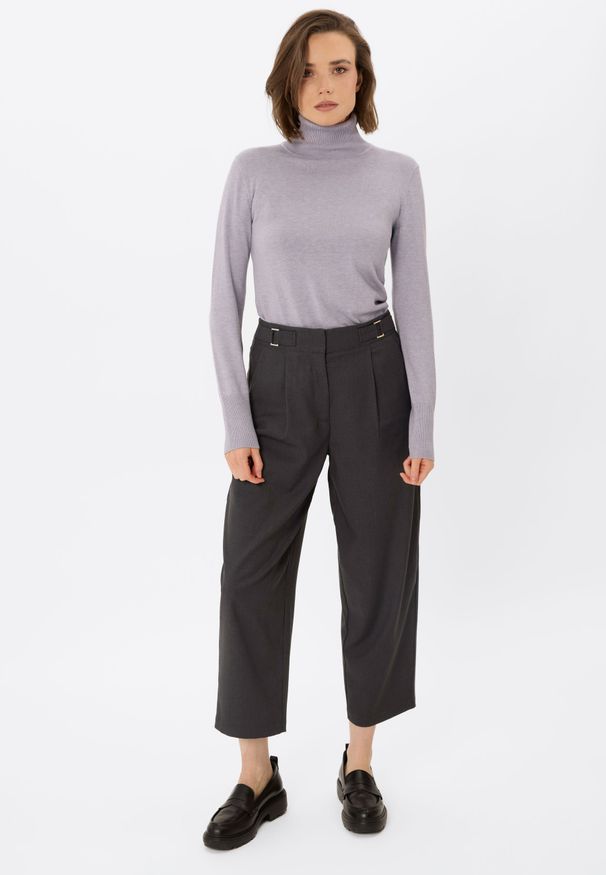 Volcano - Grafitowe spodnie damskie R-ISUMA. Okazja: na co dzień. Stan: podwyższony. Kolor: szary. Materiał: materiał. Styl: casual, elegancki