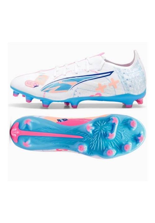 Buty piłkarskie męskie Puma Ultra 5 Match Vol.up. Zapięcie: sznurówki. Kolor: biały, wielokolorowy. Materiał: materiał, syntetyk, tkanina. Szerokość cholewki: normalna. Sport: piłka nożna