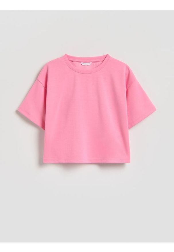 Reserved - Gładki t-shirt z modalem - różowy. Kolor: różowy. Materiał: dzianina. Wzór: gładki