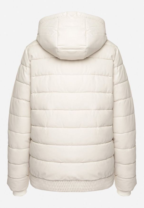 Born2be - Jasnobeżowa Pikowana Kurtka ze Ściągaczem w Pasie i Odpinanym Kapturem Valentissa. Okazja: na co dzień. Kolor: beżowy. Materiał: jeans. Styl: casual, klasyczny