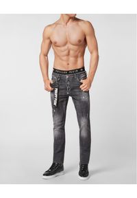 Philipp Plein - PHILIPP PLEIN - Ciemnoszare spodnie jeansowe Skinny Milan. Kolor: szary. Wzór: haft. Styl: klasyczny #3