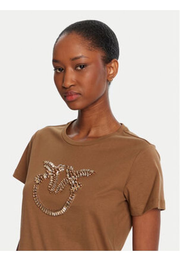 Pinko - PINKO T-Shirt Quentin 100535 A2RN Brązowy Regular Fit. Kolor: brązowy. Materiał: bawełna