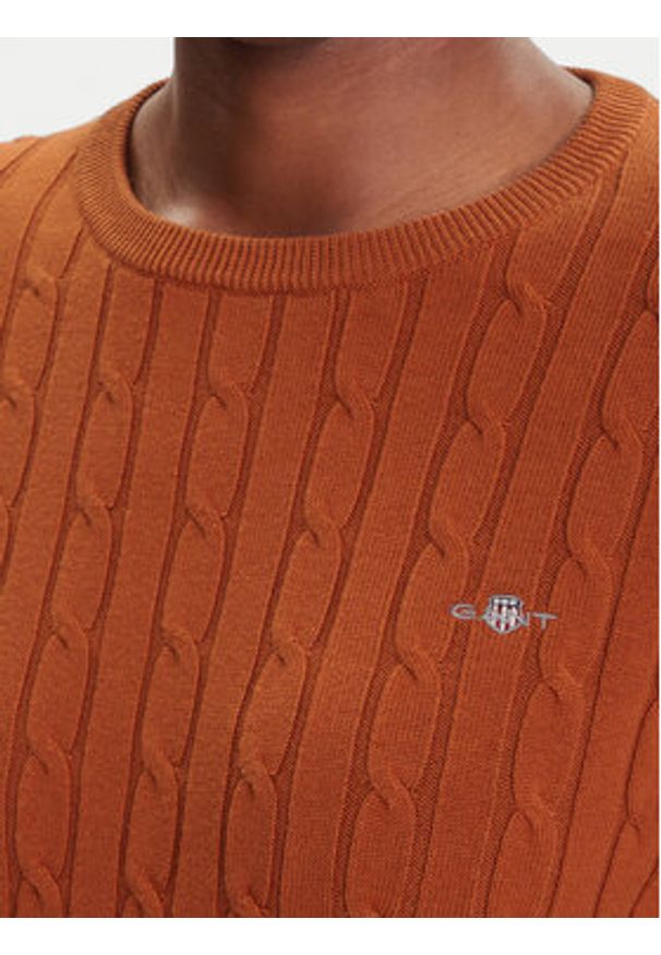 GANT - Gant Sweter 4800100 Brązowy Slim Fit. Kolor: brązowy. Materiał: bawełna