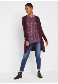 bonprix - Shirt w kropki, z długim rękawem i rozcięciami po bokach. Kolor: fioletowy. Długość rękawa: długi rękaw. Długość: długie. Wzór: kropki