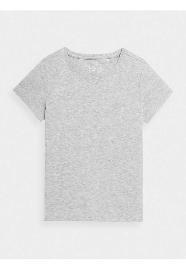 4f - T-shirt gładki dziewczęcy. Kolor: szary. Materiał: dzianina, bawełna. Wzór: gładki