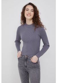 Calvin Klein Jeans sweter damski kolor szary. Kolor: szary. Materiał: dzianina. Długość rękawa: długi rękaw. Długość: długie. Wzór: gładki
