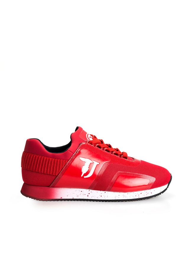 Trussardi Jeans Sneakersy | 77A00154 | Mężczyzna | Czerwony. Nosek buta: okrągły. Zapięcie: bez zapięcia. Kolor: czerwony. Materiał: skóra ekologiczna, tkanina. Wzór: aplikacja, nadruk