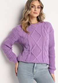 Born2be - Fioletowy Jednolity Sweter ze Ściągaczami i Klasycznym Splotem Loma. Kolor: fioletowy. Długość rękawa: długi rękaw. Długość: długie. Wzór: ze splotem, jednolity. Styl: klasyczny #4