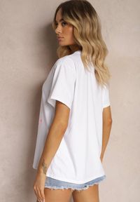 Renee - Biały T-shirt z Bawełny Wykończony Brokatem i Nadrukiem z Przodu Frilla. Okazja: na co dzień. Kolor: biały. Materiał: bawełna. Wzór: nadruk. Styl: casual, elegancki #3