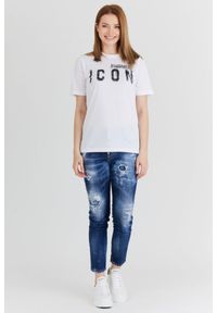 DSQUARED2 Biały t-shirt damski icon spray, Rozmiar M. Kolor: biały. Materiał: prążkowany, bawełna. Wzór: nadruk #4