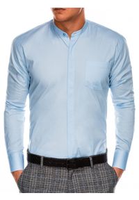 Ombre Clothing - Koszula męska elegancka z długim rękawem BASIC K307 - błękitna - XXL. Typ kołnierza: kołnierzyk stójkowy. Kolor: niebieski. Materiał: bawełna, poliester. Długość rękawa: długi rękaw. Długość: długie. Wzór: jednolity. Styl: elegancki #1