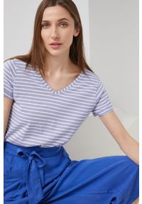 Answear Lab t-shirt bawełniany damska. Okazja: na co dzień. Kolor: niebieski. Materiał: bawełna. Długość rękawa: krótki rękaw. Długość: krótkie. Styl: wakacyjny