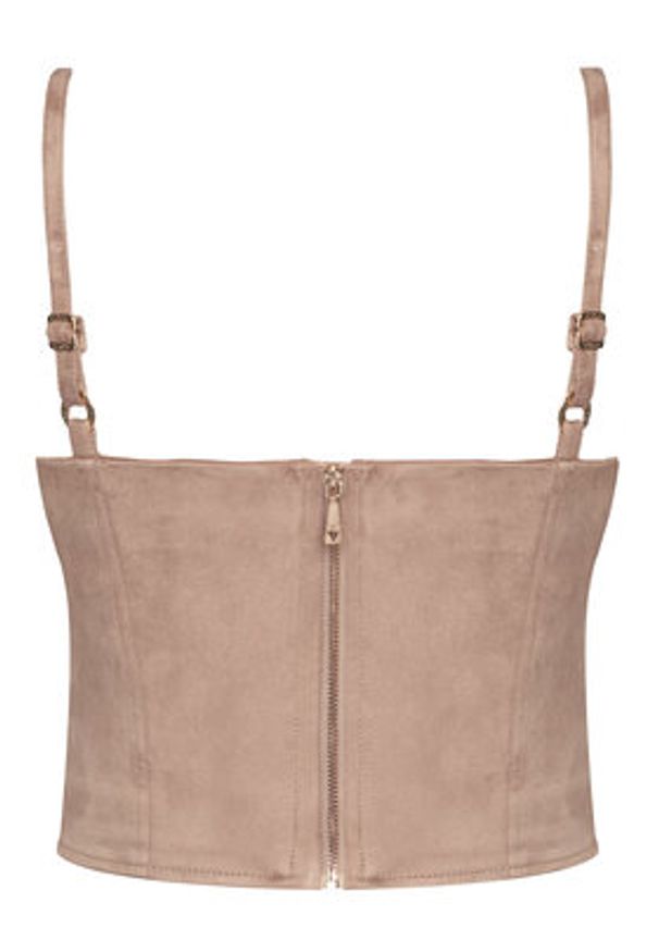 Guess Top W6RH03 WJ472 Beżowy Slim Fit. Kolor: beżowy. Materiał: syntetyk