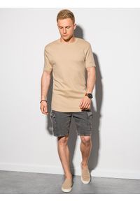 Ombre Clothing - T-shirt męski bawełniany z nadrukiem S1387 - beżowy - XXL. Kolor: beżowy. Materiał: bawełna. Wzór: nadruk