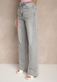 Renee - Jasnoszare Jeansy High Waist z Szeroką Nogawką Aliriana. Okazja: na co dzień. Stan: podwyższony. Kolor: szary. Styl: casual, elegancki #3