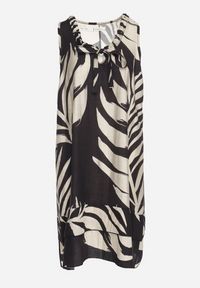 Born2be - Czarna Pudełkowa Sukienka z Wiskozą Lnem i Roślinnym Wzorem Rineluna. Okazja: na co dzień. Kolor: czarny. Materiał: wiskoza, len. Styl: casual, elegancki #3