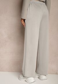 Renee - Szare Spodnie z Dodatkiem Wiskozy Dresowe High Waist Ellanoria. Okazja: na co dzień. Stan: podwyższony. Kolor: szary. Materiał: dresówka, wiskoza. Styl: casual #5