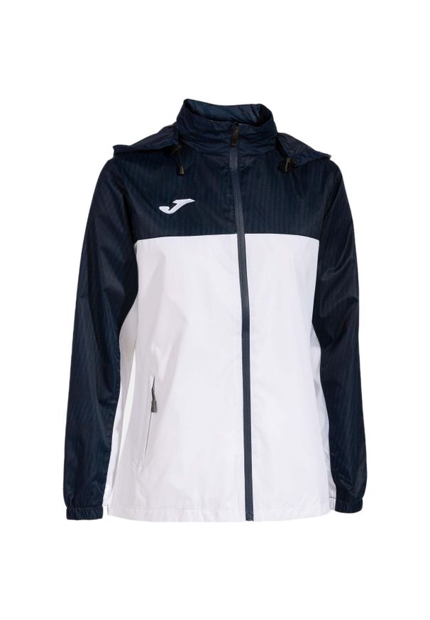 Kurtka tenisowa damska Joma Montreal Raincoat. Typ kołnierza: kaptur. Kolor: niebieski, wielokolorowy, biały. Sport: tenis