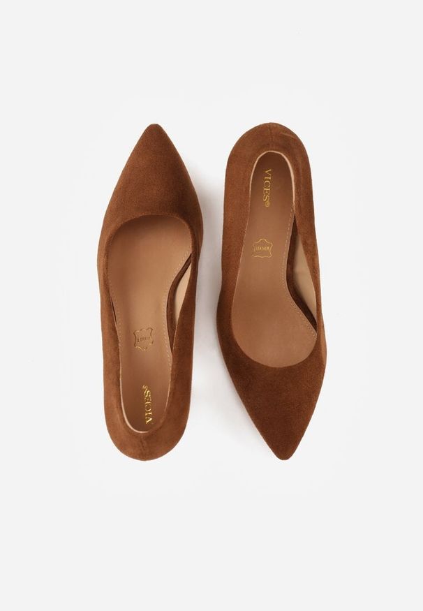 Renee - Brązowe Casualowe Czółenka na Słupku Vices z Wkładką ze Skóry Naturalnej Maidra. Okazja: na co dzień. Kolor: brązowy. Materiał: skóra. Sezon: wiosna, lato. Obcas: na słupku. Styl: casual. Wysokość obcasa: średni