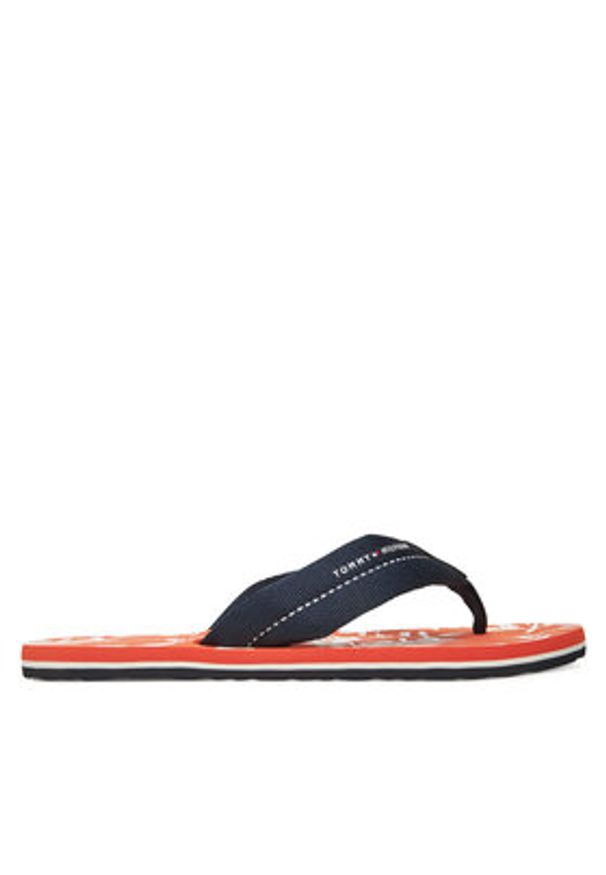 TOMMY HILFIGER - Tommy Hilfiger Japonki Hilfiger Flw Print Beach Sandal FM0FM05507 Granatowy. Kolor: niebieski. Materiał: materiał. Wzór: nadruk