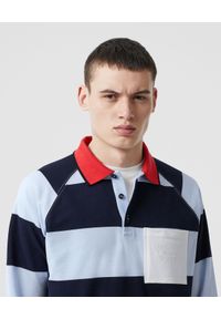 Burberry - BURBERRY - Koszulka Polo w paski. Typ kołnierza: polo. Kolor: czerwony. Materiał: bawełna. Długość: długie. Wzór: paski. Styl: klasyczny #5