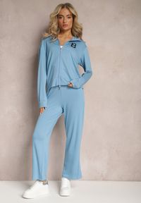Renee - Niebieski Bawełniany Komplet Dresowy Bluza z Kołnierzem i Spodnie Caelin. Kolor: niebieski. Materiał: dresówka, bawełna