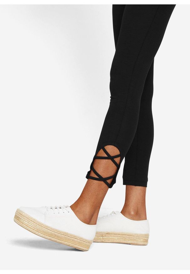 bonprix - Legginsy 7/8 z wysoką talią z bawełną organiczną. Kolor: czarny. Materiał: bawełna. Styl: elegancki