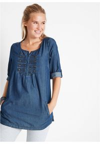 bonprix - Długa bluzka, fason o linii litery A. Kolor: niebieski. Długość: długie #1