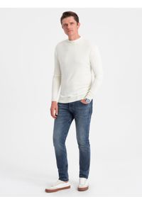 Ombre Clothing - Męski dzianinowy półgolf z wiskozą – kremowy V4 OM-SWTN-0100 - XXL. Okazja: na co dzień. Kolor: kremowy. Materiał: dzianina, wiskoza. Wzór: gładki, jednolity. Styl: klasyczny, elegancki, casual #5