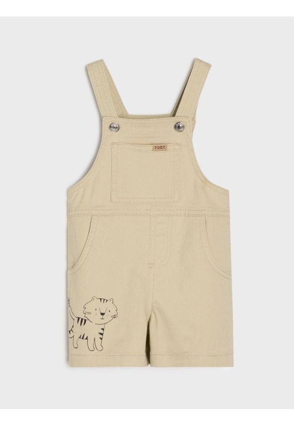 Sinsay - Jeansowe szorty ogrodniczki - beżowy. Kolor: beżowy. Materiał: jeans