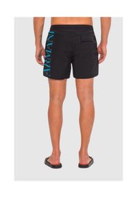 Emporio Armani - EMPORIO ARMANI Czarne męskie szorty kąpielowe z turkusowym logo, Rozmiar 50. Kolor: czarny. Materiał: poliester #4