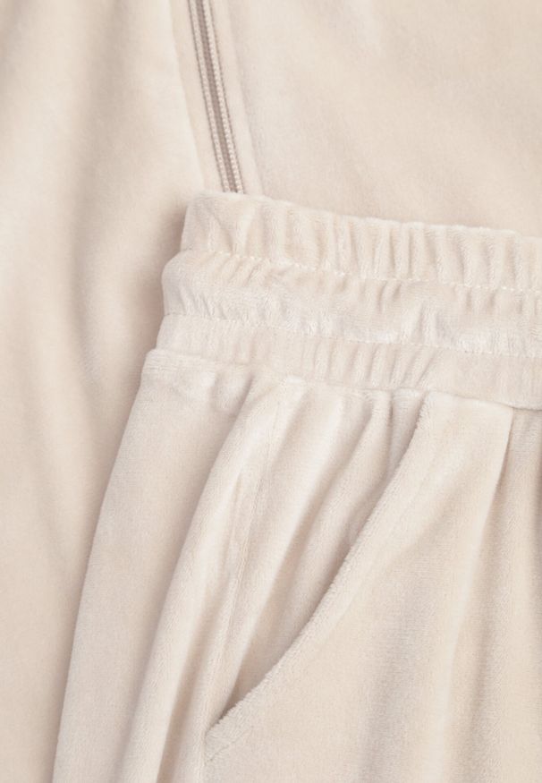 Born2be - Beżowy Welurowy Komplet Dresowy Bluza z Kapturem i Spodnie Petyra. Kolor: beżowy. Materiał: welur, dresówka. Wzór: jednolity