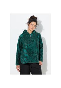 ULLA POPKEN - Damskie Polarowa bluza z kapturem krótka wzór kwiatowy/w panterkę kaptur. Typ kołnierza: kaptur. Kolekcja: plus size. Kolor: zielony. Materiał: poliester, materiał. Długość: krótkie. Wzór: motyw zwierzęcy, kwiaty #1