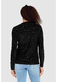 Aeronautica Militare - AERONAUTICA MILITARE Czarna welurowa bluza damska w wytłoczone logotypy, Rozmiar XS. Kolor: czarny. Materiał: welur, poliester #2