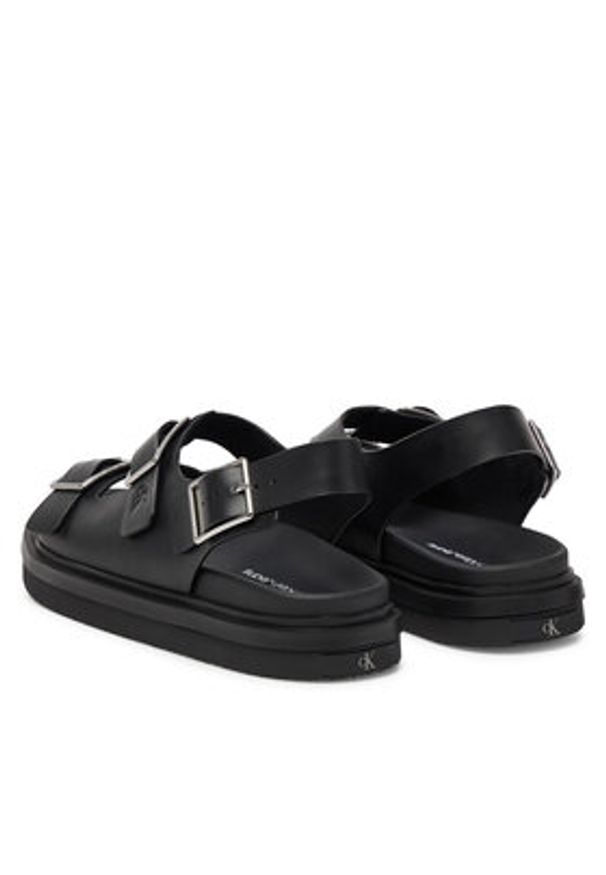Calvin Klein Jeans Sandały Flat Molded Sandal Buckle YW0YW01785 Czarny. Kolor: czarny. Materiał: skóra