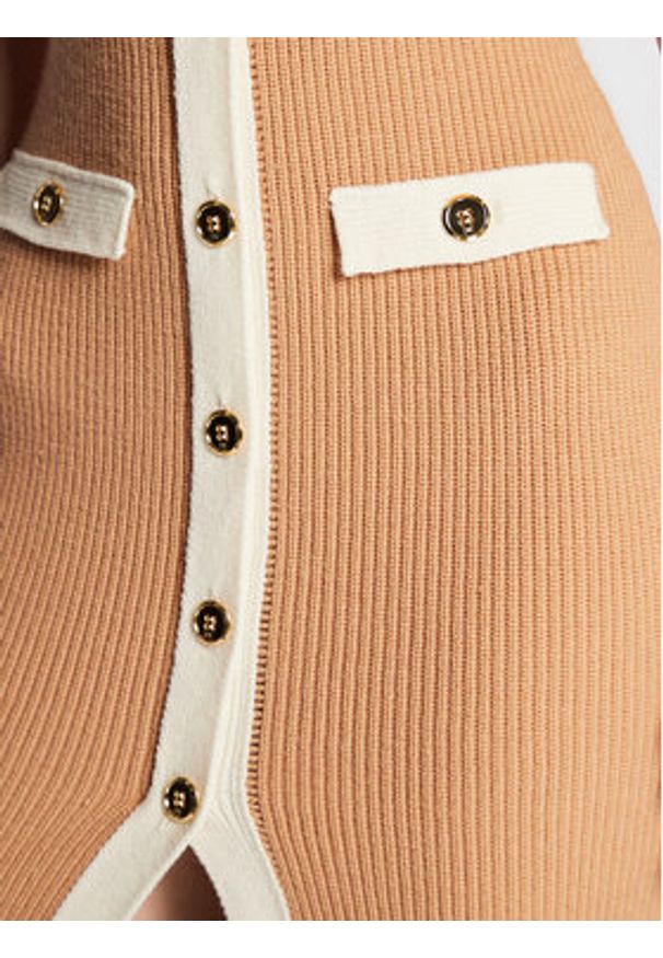 Elisabetta Franchi Sukienka dzianinowa AM-69Q-26E2-V470 Beżowy Slim Fit. Kolor: beżowy. Materiał: dzianina, wełna
