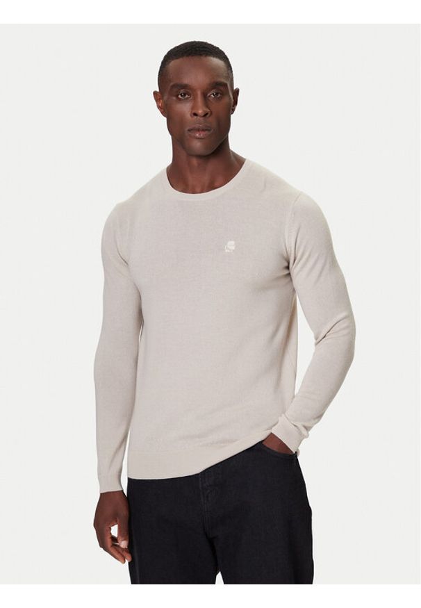Karl Lagerfeld - KARL LAGERFELD Sweter 655000 554399 Beżowy Slim Fit. Typ kołnierza: dekolt w karo. Kolor: beżowy. Materiał: wełna