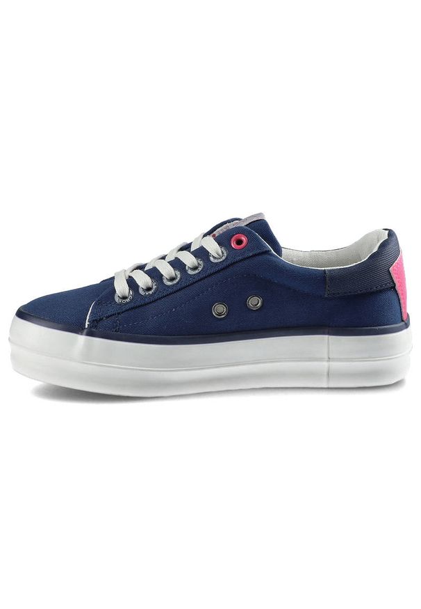 Granatowe Trampki Cross Jeans Damskie Wygodne Buty. Kolor: niebieski. Materiał: materiał, guma. Szerokość cholewki: normalna. Wzór: aplikacja. Obcas: na platformie