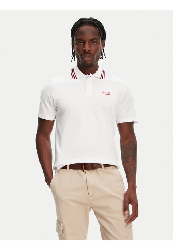 Hunter Polo Noris SS HARM0037242 Biały Regular Fit. Typ kołnierza: polo. Kolor: biały. Materiał: bawełna